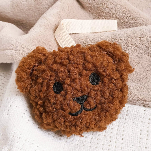 Bruine teddybeer speenknuffel met pluchen berenkop voor fopspeen.