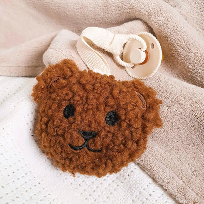 Bruine teddybeer speenknuffel met pluchen berenkop voor fopspeen.