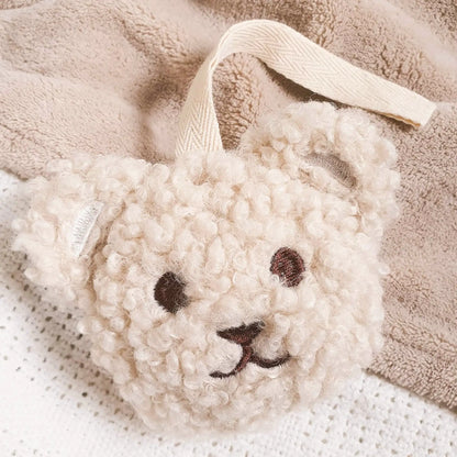 Gebroken witte ecru teddybeer speenknuffel met pluchen berenkop voor fopspeen.